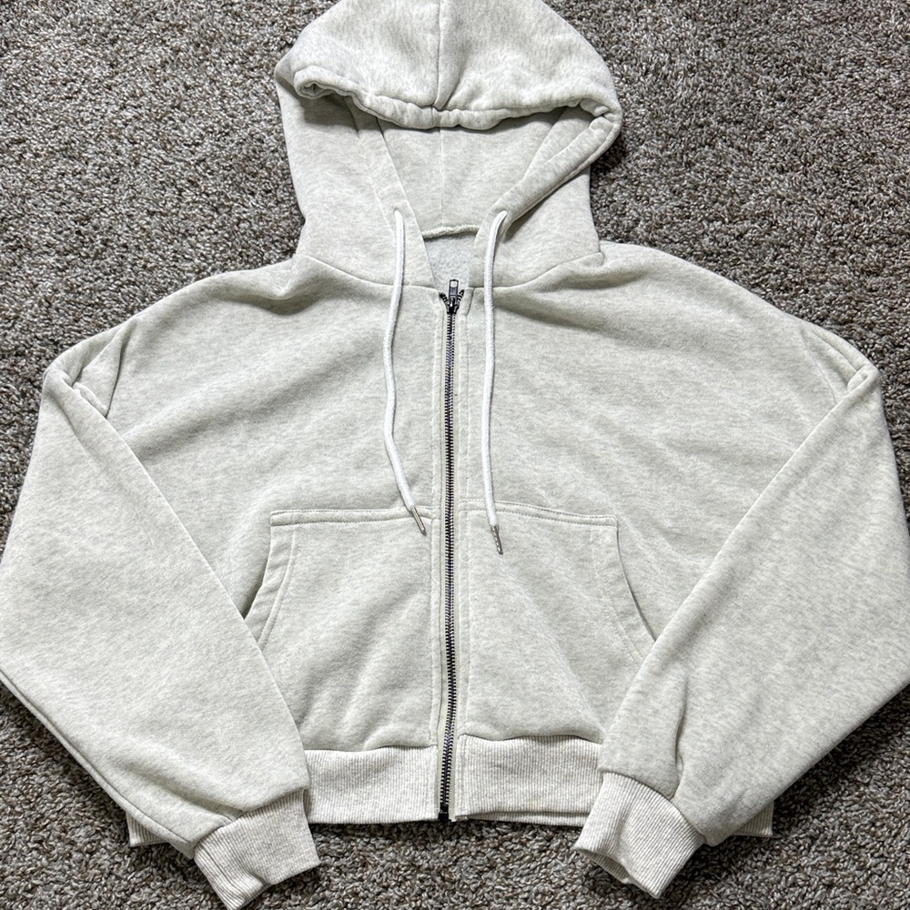 SHEIN Light Gray Cropped Hoodie Jacket